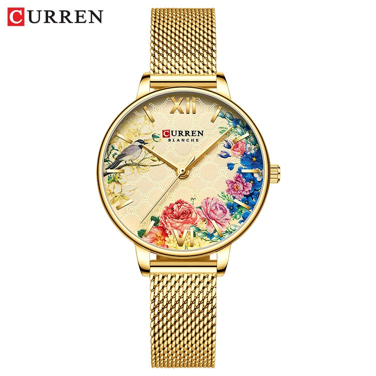 Relojes de mujer CURREN, reloj negro, reloj de pulsera de cuarzo de malla de acero inoxidable, reloj informal con encanto para mujer, relojes femeninos