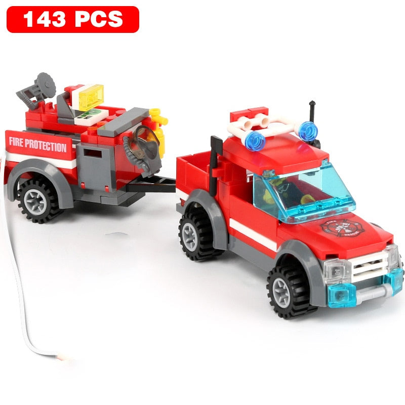 City Fire Station Building Blocks Mini Size Fire Engine Truck Blocks Firefighting Aircraft Helicopter Bricks Sets Toys For Kids