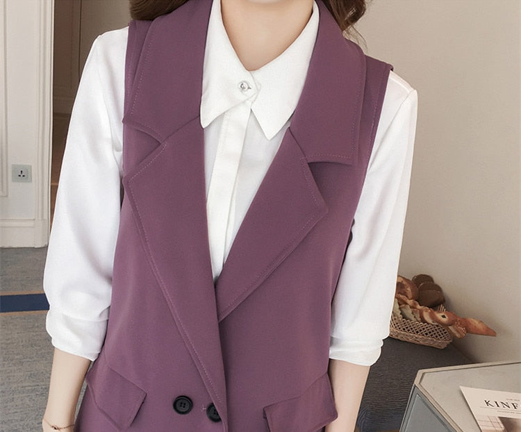 2022 New Spring Elegant Purple Women's Vest Office Lady Korean Long Sleeveless Jacket Fashion Slim Black Female Coat Veste Femme