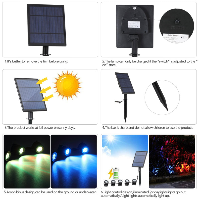 T-SUNRISE LED Solar Lamp Outdoor RGB Color Changing Solar Spotlight IP68 Waterproof Solar Pool Lights Landscaping for Garden