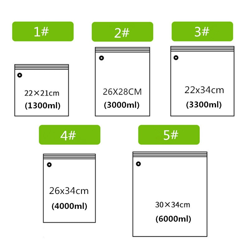Küchen-Vakuumbeutel für Lebensmittel, 5 verfügbare Größen, Pump-Vakuumbeutel für die Frischhaltung/Lebensmittelaufbewahrung, wiederverwendbarer Beutel, Vakuumverpackung