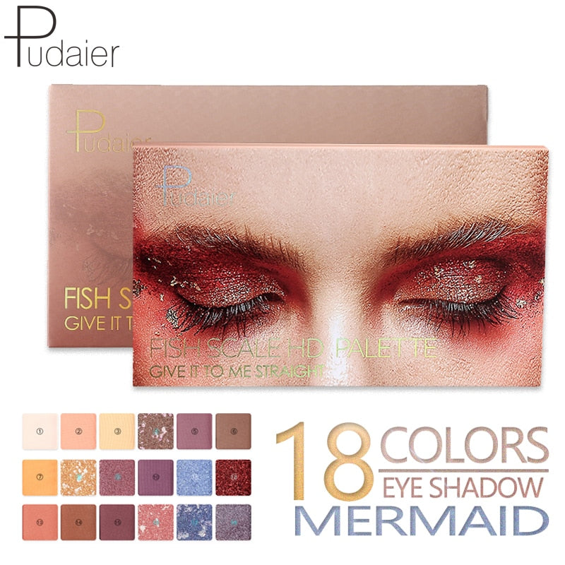 Pudaier 18 colores Paleta de sombras de ojos Variedad Sirena Paleta de sombras Brillo Sombra de ojos Alta calidad Impermeable de sombra mate