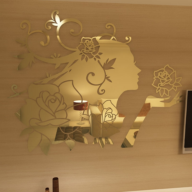 Flower Fairy Acrylic Mirror Wall Stickers Bedroom 3D Wall Stickers Living Room Home Decor  DIY Self Adhesive Waterproof Stickers