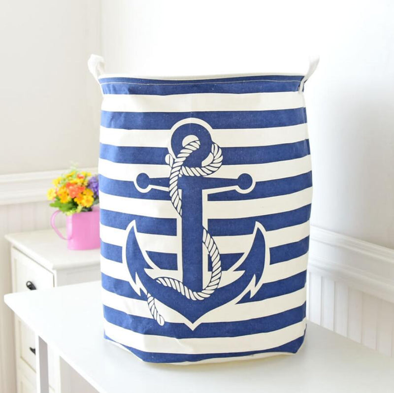 New Stripe anchor Laundry Hamper folding waterproof Clothes Storage Baskets Home decoration barrel kids toy organizer basket