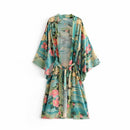 Green Vintage Night Garde Print Boho maxi Kimono Sleeve Cardigan bohemian long Wrap blouse Tops Beachwear Bikini Cover Swimwear