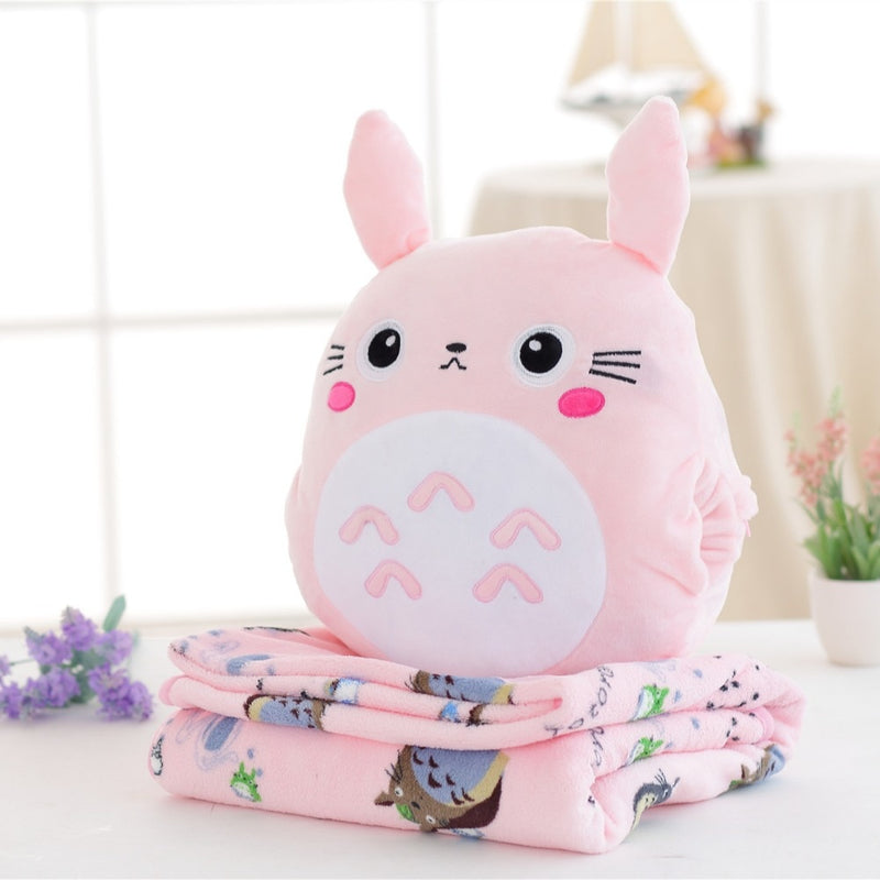 Totoro Plush Toy Cute Soft Pillow with Blanket 3 In 1 Anime Figure Gifts for Children Kids Present A Good Helper in Work Time