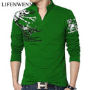 Hot Sale 2022 New Autumn Men's T Shirt Fashion Flower Print V Neck Long Sleeve T Shirt Mens Clothes Trend Casual Top Tee Men 5XL