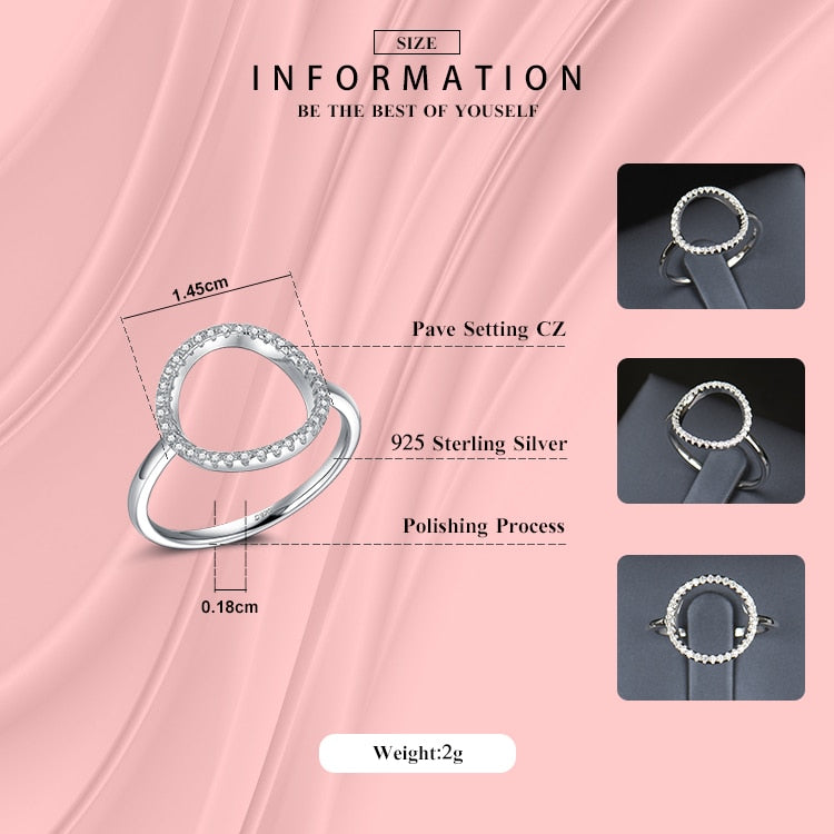 Classic Fashion Hollow out Hoop Sparkling White And Rose Ring Cubic Zirconia Jewelry Real Solid 925 Sterling Silver Rings