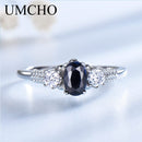 UMCHO Luxury Natural Black Spinel  Princess Diana Rings Genuine 925 Sterling Silver  Engagement Rings For Women Wedding Jewelry
