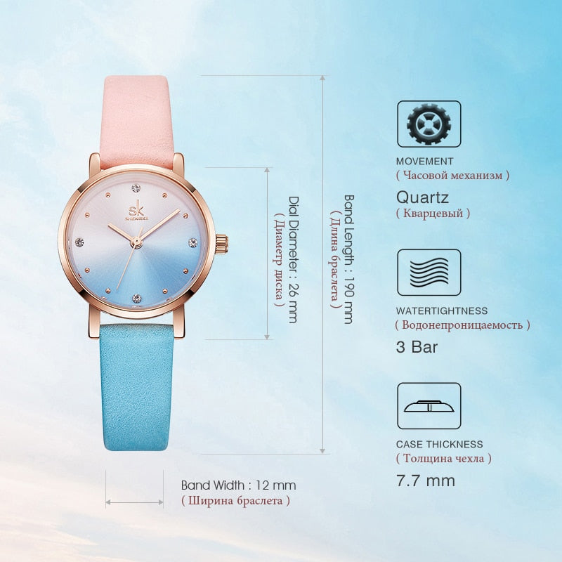 Relojes de cuero de Color creativo Shengke, reloj de cuarzo para mujer, reloj femenino SK, reloj de pulsera para mujer, reloj para mujer