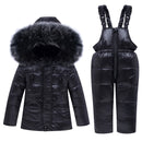 Winter Kinder Skianzug Winddicht Warm Jungen Kleidung Set Jacke + Overall Jungen Kleidung Set 0-4 Jahre Kinder Schneeanzüge Echtpelz