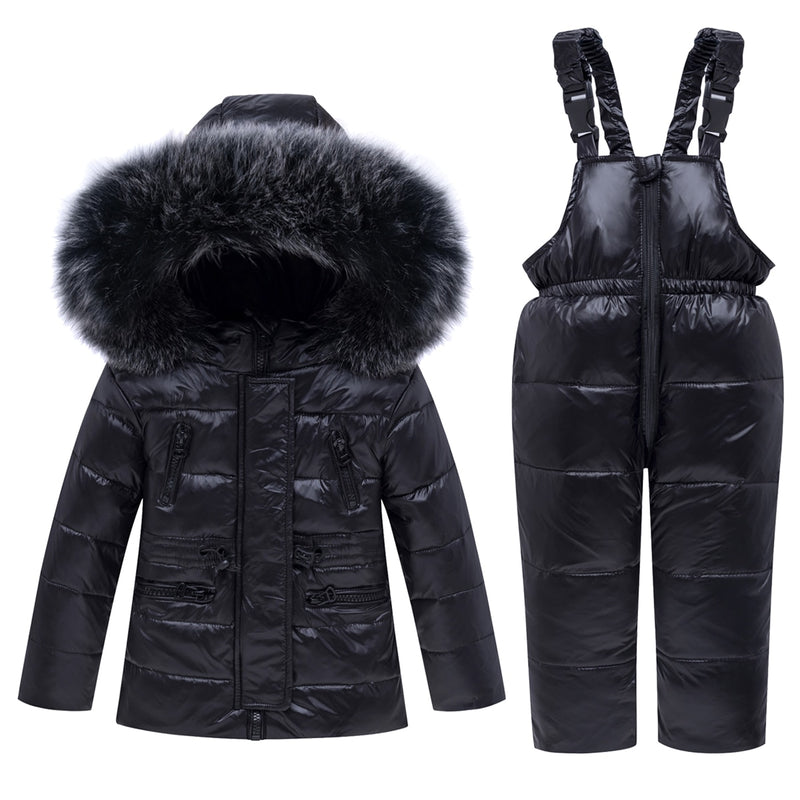 Winter Kinder Skianzug Winddicht Warm Jungen Kleidung Set Jacke + Overall Jungen Kleidung Set 0-4 Jahre Kinder Schneeanzüge Echtpelz