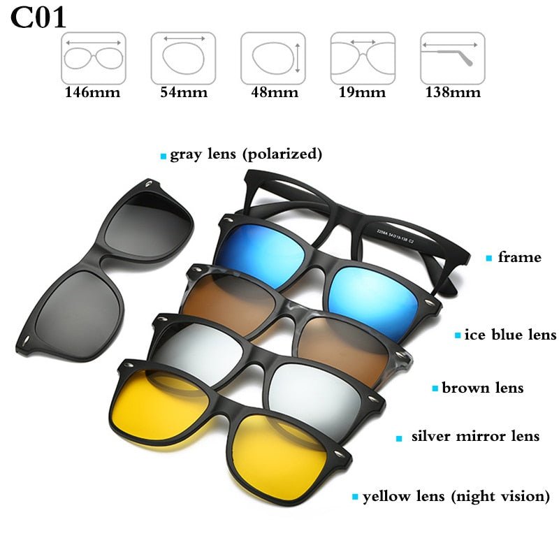 Fashion Optical Spectacle Frame Men Women With 5 Clip On Sunglasses Polarized Magnetic Glasses For Male Myopia Eyeglasses RS159