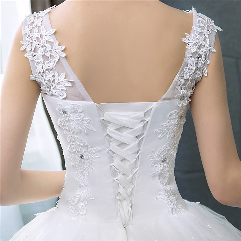 Cheap Korean Style V-Neck Lace Tank Sleeveless Floral Print Ball Gown Wedding Dress 2022 New Fashion Simple estidos de noivas CC