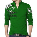 Hot Sale 2022 New Autumn Men's T Shirt Fashion Flower Print V Neck Long Sleeve T Shirt Mens Clothes Trend Casual Top Tee Men 5XL