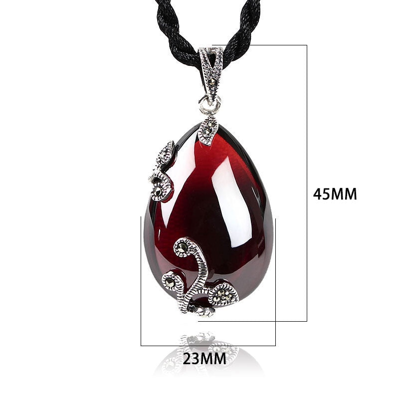 JIASHUNTAI Retro Red Garnet Gemstone 925 Silver Sterling Pendant Necklace Female Silver Jewelry For Women Flower Design