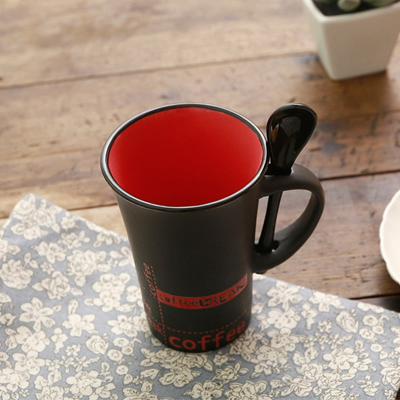 Nueva taza de café de cerámica simple con cuchara, tazas con asa, taza bonita con personalidad creativa, tazas de café, utensilios para beber para la cocina