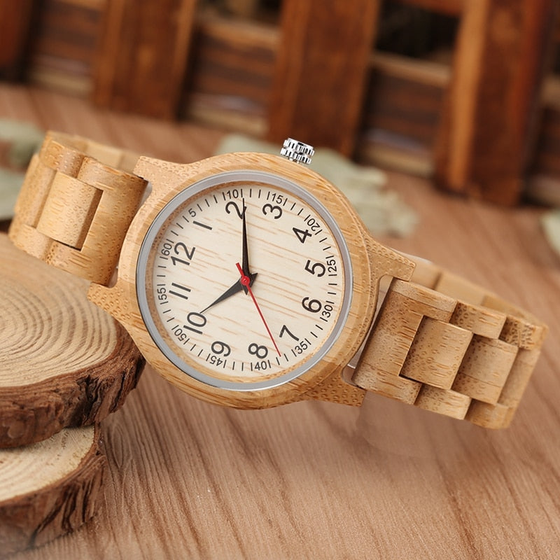 Women Wood Watch Natural All Bamboo Wood Clock Watches Top Brand Luxury Quartz Ladies Dress Watch Wooden Bangle as Best Gifts