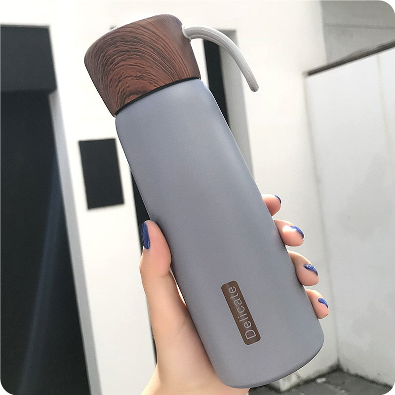 400ML Wood Pattern Stainless Steel Thermos Water Bottle Double Wall Vacuum Water Bottle Portable High Quality