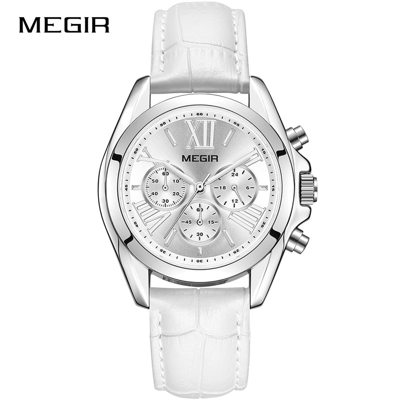 MEGIR Damenmode Casual Quarz Armbanduhr Chronograph Lederband Business Uhr für Lady Relogios Feminiinos Uhr 2020