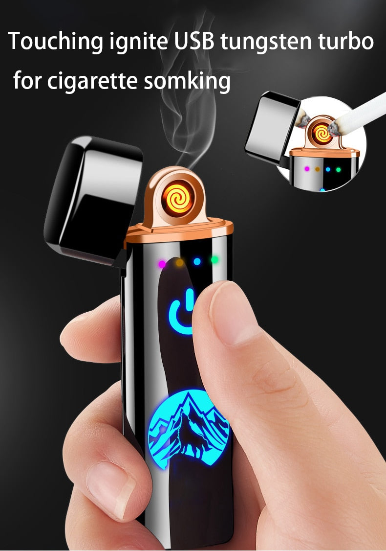 Tungsten Turbo USB Lighter Touch Lighter Curved Full Screen For Electronic Lighter Can Custom laser Logo