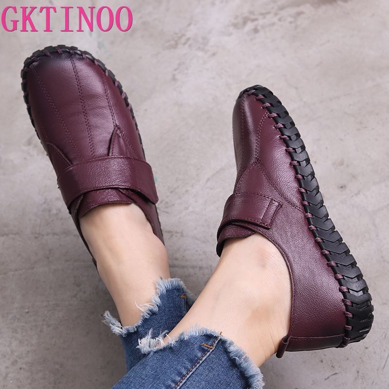 GKTINOO Spring Ladies Genuine Leather Handmade Shoes Women Hook &Loop Flat Shoes Women 2022 Autumn Soft Loafers Flats