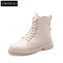 COOTELILI, zapatos planos con cremallera a la moda para mujer, botas de cuero PU con plataforma de tacón alto, zapatos de mujer con cordones, botines para niñas 35-40