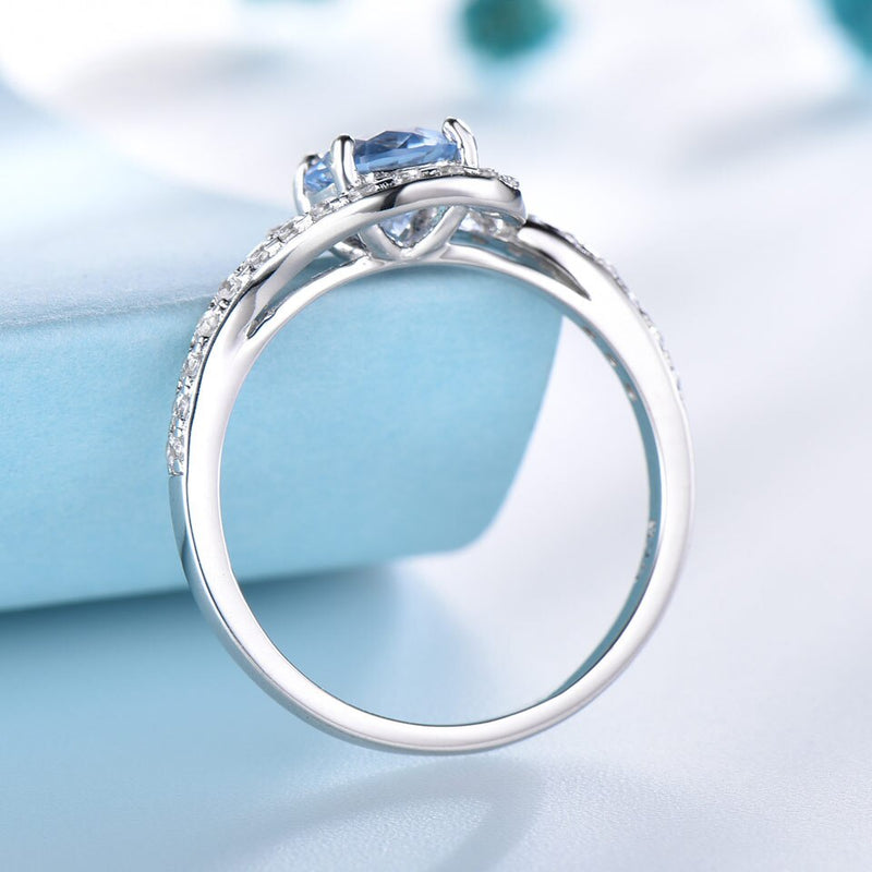 UMCHO Real 925 anillos de plata esterlina para mujer clásico redondo creado cielo azul topacio piedra preciosa boda regalo de San Valentín joyería