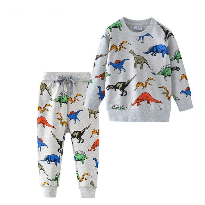 Jumping meters, conjuntos de ropa de bebé de dinosaurios de manga larga para niños y niñas, prendas de vestir de otoño e invierno, trajes de algodón a la moda para niños