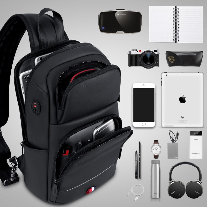 Bolso bandolera Fenruien para hombre, impermeable, con carga USB, bandolera de hombro, bolso de pecho de viaje corto para hombre, apto para iPad de 9,7 pulgadas