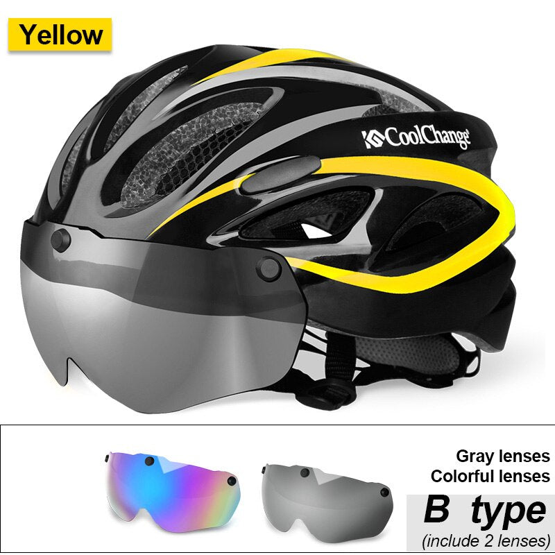 Casco de Ciclismo CoolChange, Casco de bicicleta MTB ultraligero moldeado integralmente con gafas, Red de insectos, Casco de bicicleta, Casco de Ciclismo de 57-62 CM