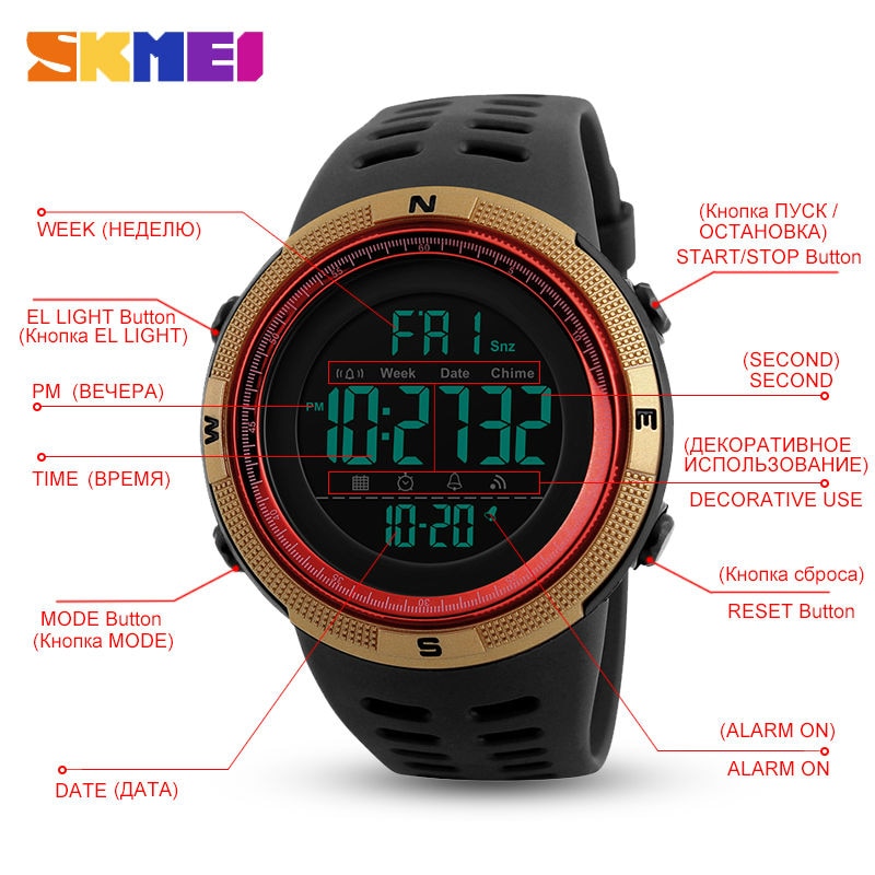 SKMEI Men Watches Sports Countdown Double Time Watch Alarm Chrono Digital Wristwatches Man Clock Waterproof Relogio Masculino