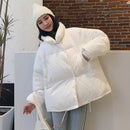 Korean Style 2021 Winter Jacket Parkas Women Stand Collar Solid Black White Female Down Coat Loose Oversized Womens Short Parka