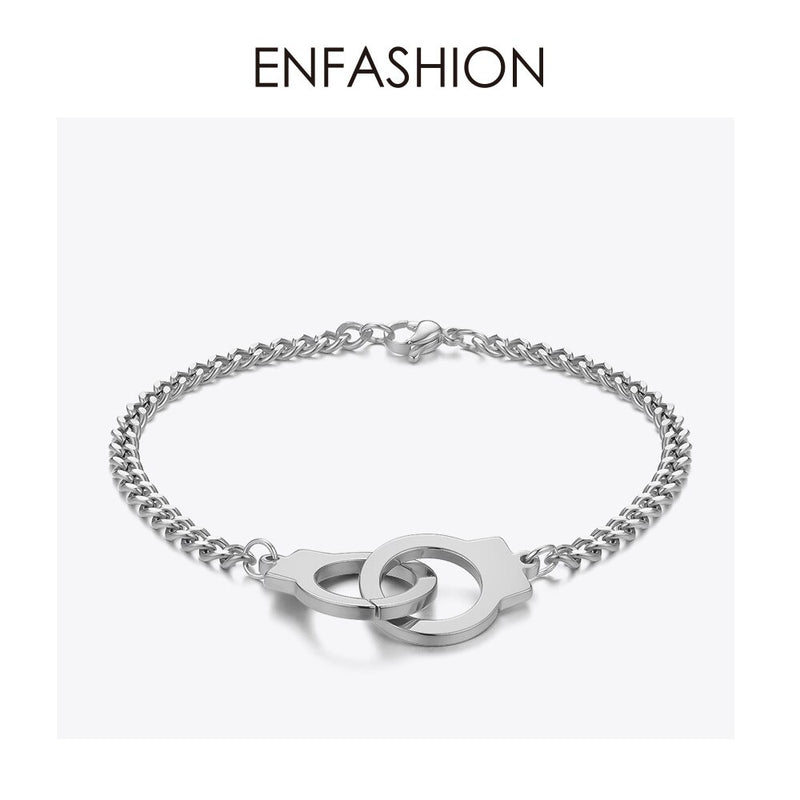 ENFASHION Punk Handcuffs Bracelets Bangles Stainless Steel Viking Lock Chain Bracelet For Women Jewelry Couple Gifts BM192013