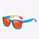 EZREAL Skateboard Wooden Sunglasses Blue Frame With Coating Mirrored Bamboo Sunglasses UV 400 Protection Lenses in Wooden Box