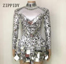 Shining Silver Mirrors Stone Dress Female Singer Dancer Bright Bodysuit Costume One-piece Nightclub Dress Oufit Party Dresses