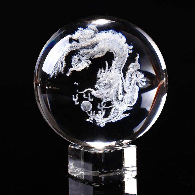 Glass Ball 3D Laser Engraved Dragon Crystal Ball Feng Shui Globe Home Decoration Accessories Miniatures Gifts