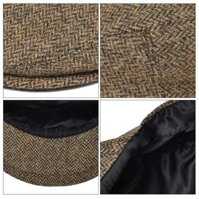 BOTVELA 100% Wool Flat Cap for Men Women Scally Caps Herringbone Newsboy Khaki Ivy Hat Cabbies Driver Beret Boina 002