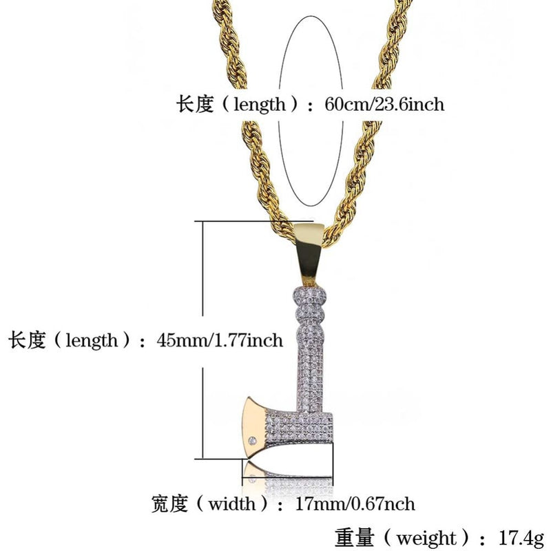 TOPGRILLZ Hip Hop Jewelry Ax Necklace&amp;Pendant Copper Gold Color Plated Iced Out Micro Pave Cubic Zircon Charm For Men Gifts