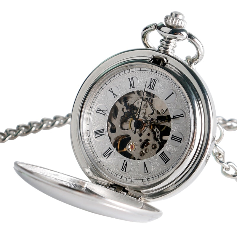 Reloj de bolsillo Steampunk para mujer, cuerda mecánica a mano, colgante de plata suave, esfera blanca, FOB sencillo y elegante