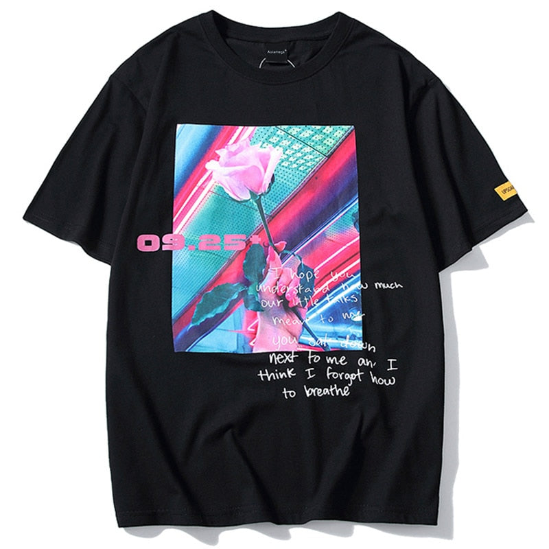Aolamegs T-Shirt Männer Rose Blume gedruckt Herren T-Shirts Kurzarm T-Shirt Mode High Street T-Shirts Hip Hop Streetwear