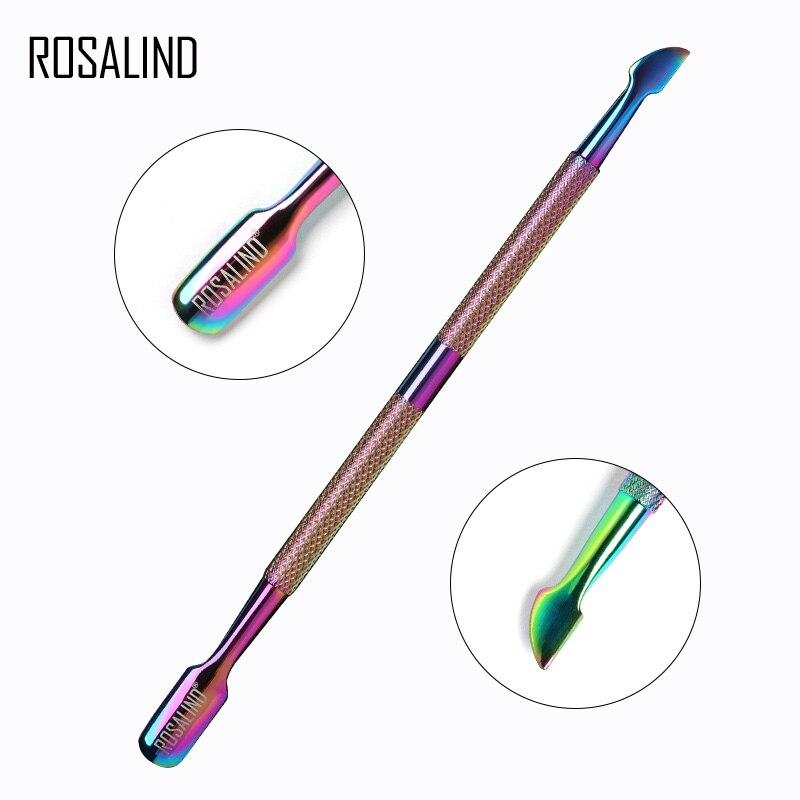 Empujador de cutículas ROSALIND, 1 Uds., herramientas de Arte de uñas de acero inoxidable arcoíris, empujador de cuchara de 2 vías, herramientas de pedicura y manicura