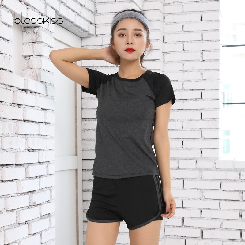 BLESSKISS XXL Sport Shirt Frauen Yoga Top Fitness Tuch Kurzarm Workout T-Shirt Für Damen Neon Running T-Shirt Plus Size