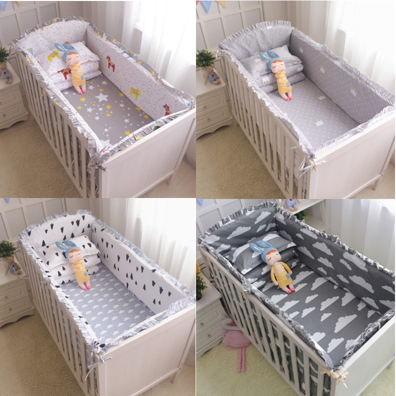 6Pcs Cartoon Baby Crib Bumpers Babies Bedding Sets Padded Baby Crib Rail Cot Bed Sheets Cotton  Customizable Baby Beddings Set