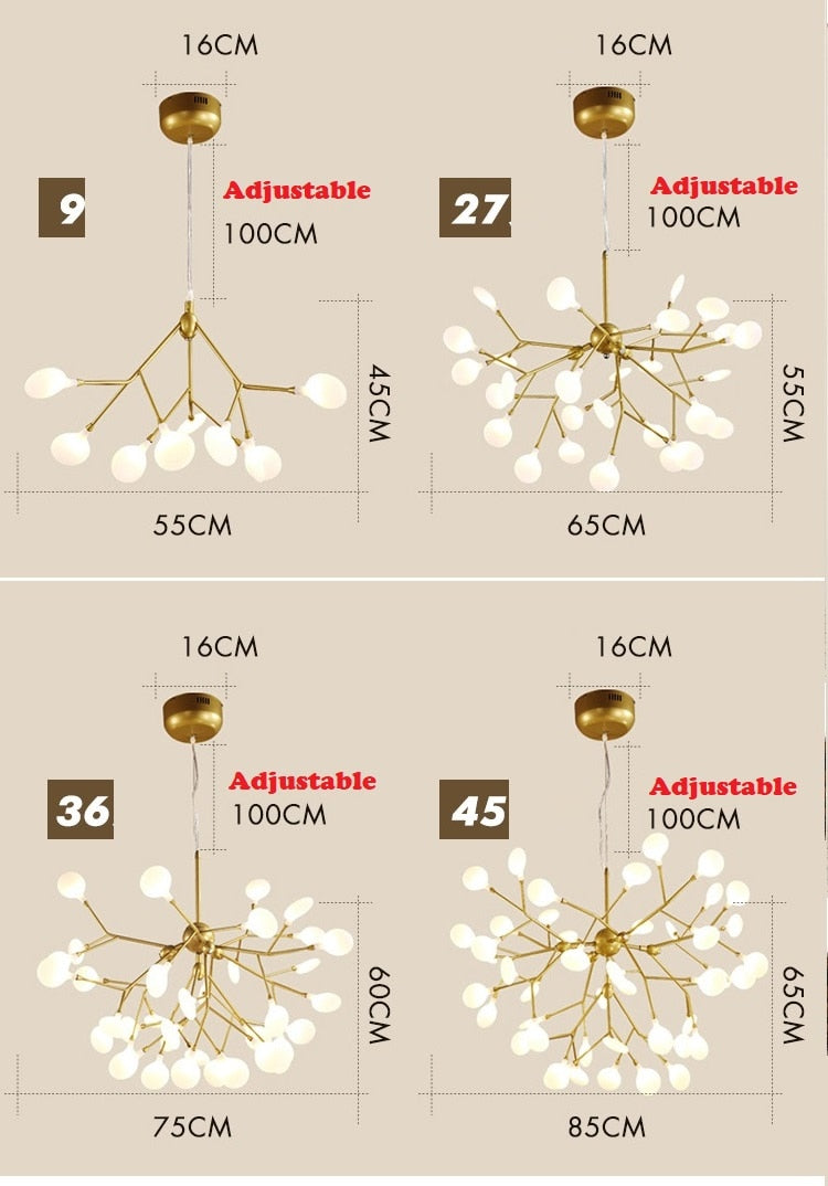 Lámpara de rama de árbol con estilo de luciérnaga moderna LED candelabros de techo decorativos iluminación colgante Art Deco para sala de estar dormitorio hogar