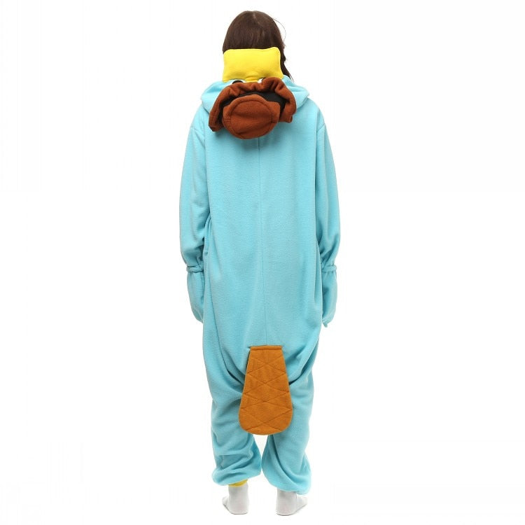 Unisex Perry the Platypus Costumes Teletubbies Onesies Monster Cosplay Pajamas Adult Pyjamas Animal Sleepwear Jumpsuit