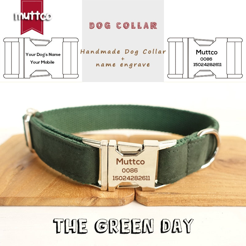 MUTTCO Engraved dog collar with nameplate for dog high quality collar for dog THE GREEN DAY design dog collar 5 sizes UDC019