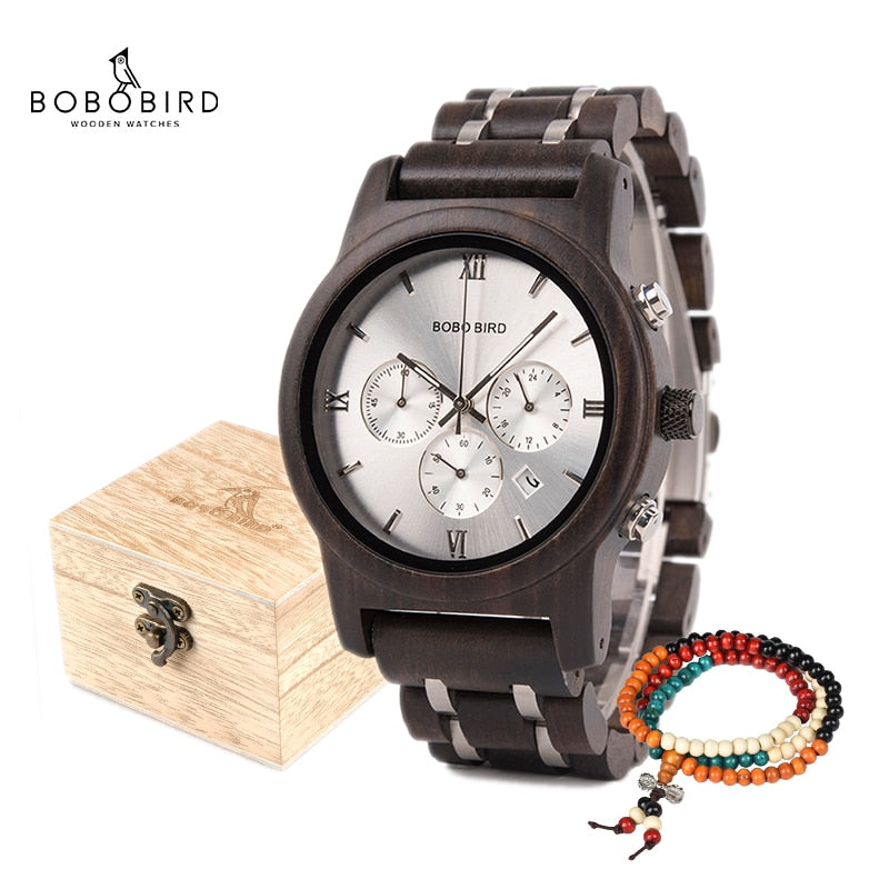 BOBO BIRD Holz Herrenuhr Holz Edelstahl Datum Quarz Chronograph Uhren Luxus Herren Geschenk Uhren relogio masculino