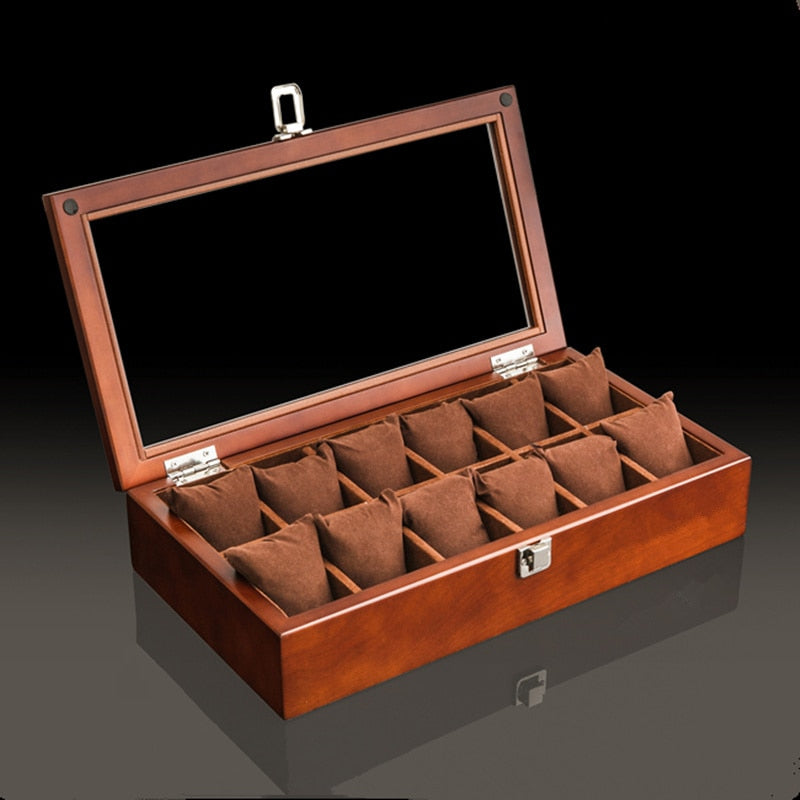 3/5/8/10/12 Slots Wood Watch Box Organizer New Coffee Watch Holder With Glass Window Mens Watch Storage Box Gift Case