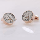 Hot Sale Men Immovable Watch Cufflinks Round Stainless Steel Steampunk Gear Watch Movement Cuff links With Glass Suits Wedding